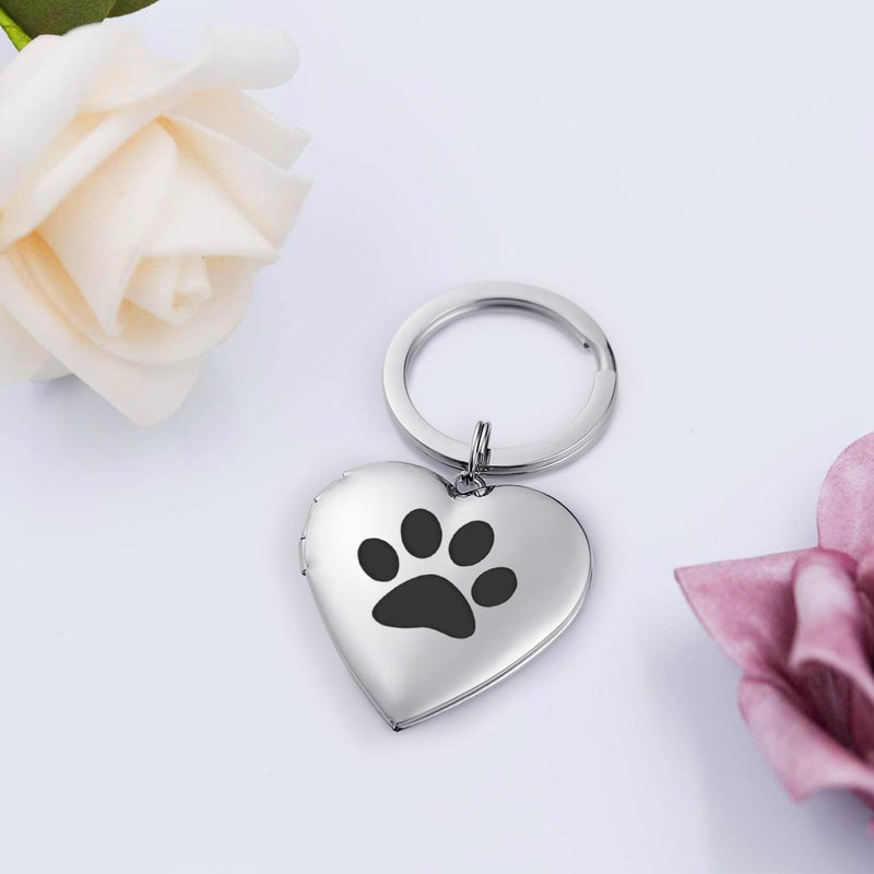 PHOCKSIN Dog Paw Locket Keychain Silver Heart Photo Locket Keychains for Women Girls Lovely Gifs for Christmas - Image 2